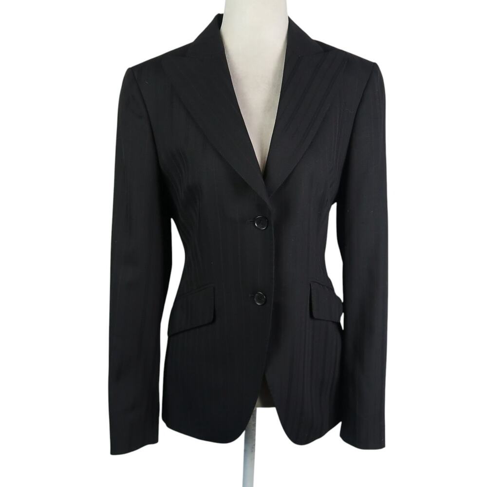 Massimo Dutti Black Wool Red Pinstripe Blazer Jacket Womens S